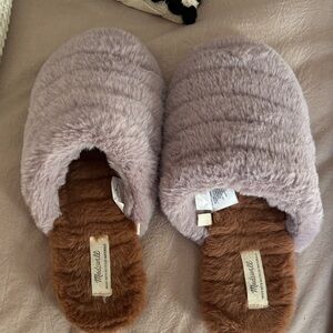 Madewell Lavender and Brown Fuzzy Slippers